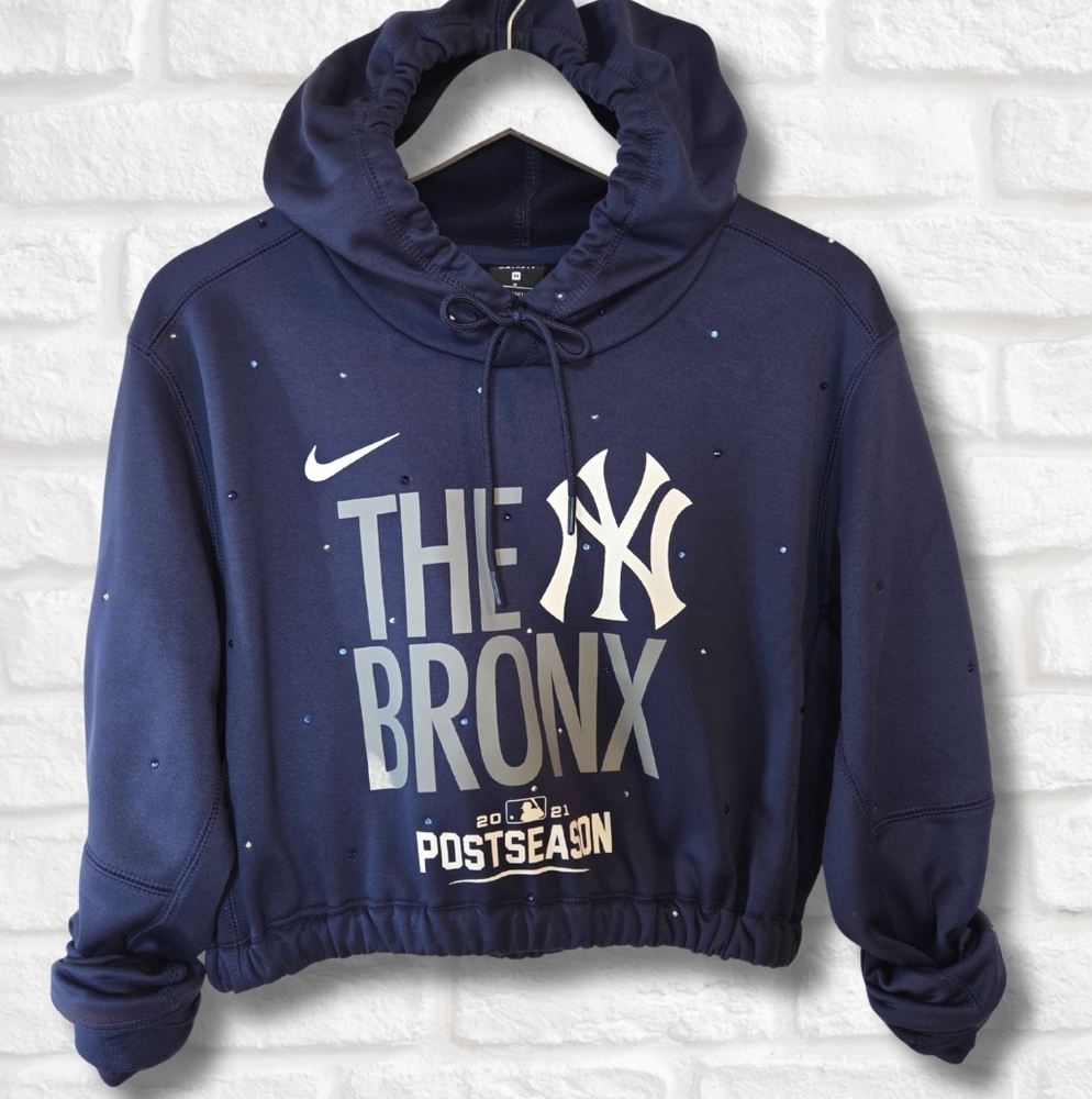 New York Yankees Rhinestone Crop Hoodie